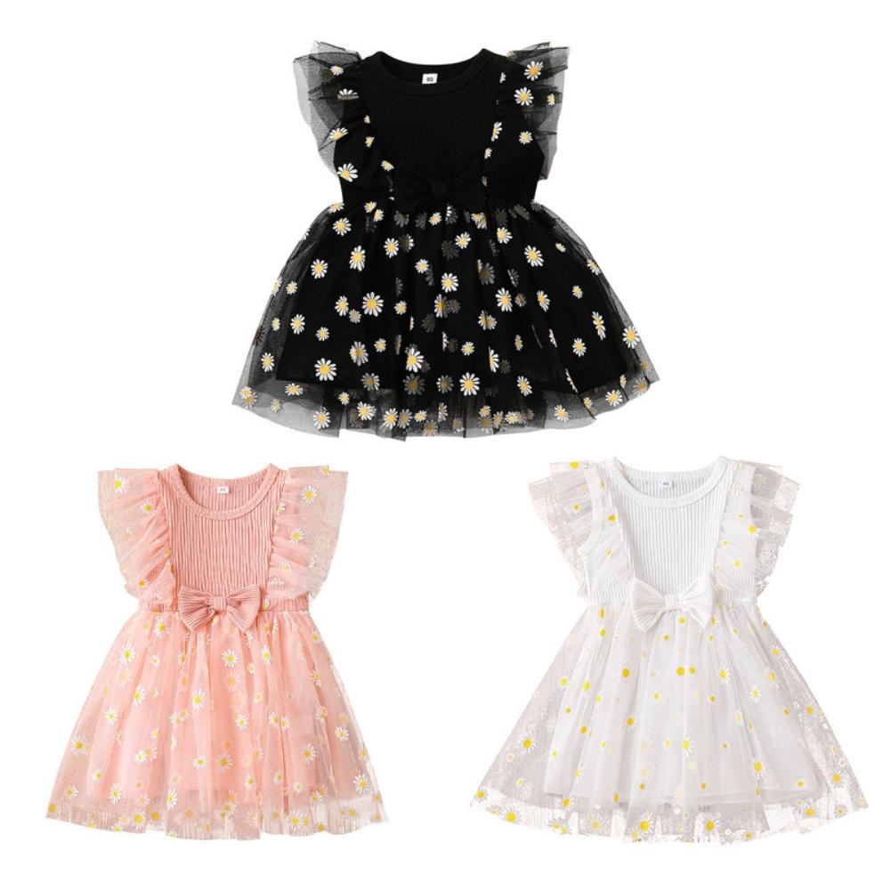 

Детское сетчатое платье с короткими рукавами и маленькой хризантемой для девочек, платье принцессы XL