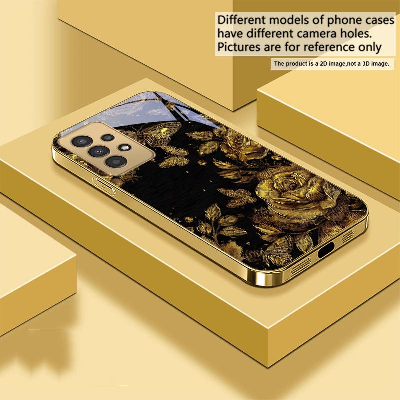

Rose petal butterfly For Samsung A73 A72 A71 A42 A56 A55 A54 A53 A52s A52 A51 A36 A35 A34 A33 A32 A16 Golden glass phone case Galaxy A73 5G