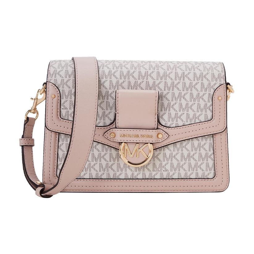 Michael Kors MK Jessie Monogram Color Block Flap Commuter Messenger Bag Women Shoulder Bag Vanilla-White Pink 30F9GI6L2B-173