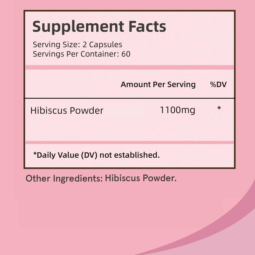 Capsule di ibisco biologico, di origine vegetale, polline biologico, facilmente assorbibili, adatte agli adulti.