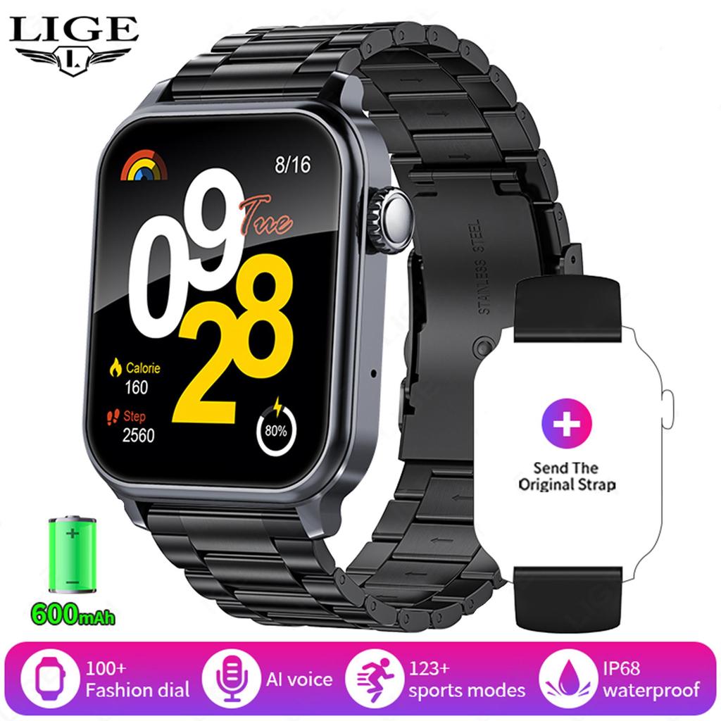 LIGE 2025 Smartwatch IPS HD Bildschirm 600mAh Großer Akku Smartwatch Bluetooth Anruf IP68 Wasserdicht Herzfrequenzmesser Sport-Fitness-Tracker