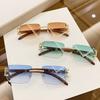 Rimless Diamond Square Sunglasses Women Men Luxury Designer Sun Glasses Vintage Small Frame Punk Shades UV400