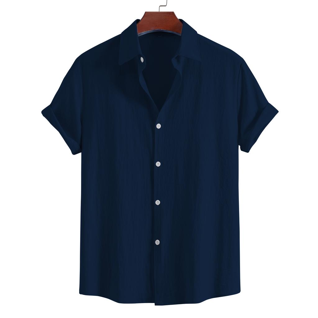Breathable Linen Cotton Blend Short Sleeve Shirts For Men, Plain Solid Color Lightweight Button Up Shirts For Spring Summer Daily