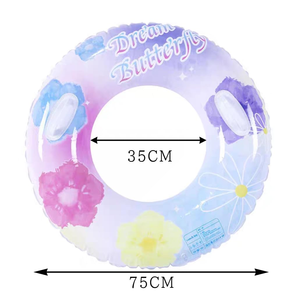 Adult Float, O-Shaped, with Handle, for Water Play, Beach, Summer Vacation, Sparkling, Inflatable, 90cm Diameter (Blue, 90# Handle)