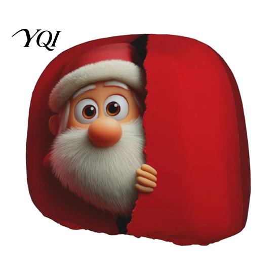 Reusable Holiday Auto Decor Christmas Car Headrest Cover, Elastic Stretch Santa Deer Print Decorative Covers for Holidays Protector, Universal