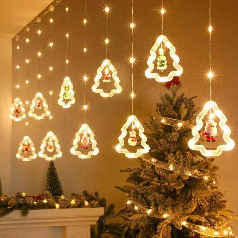 LED Star Curtain Lights: Christmas Pentagram String with Copper Wire & Icicle Design for Festive Atmosphere