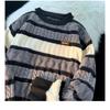 Unisex Lockere Passform Langarm Rundhals Gestreifter Strickpullover Für Herbst Winter