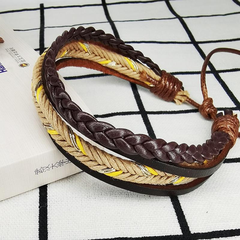 Exotic Handmade Woven Bracelet with Cotton, Linen, and Cowhide