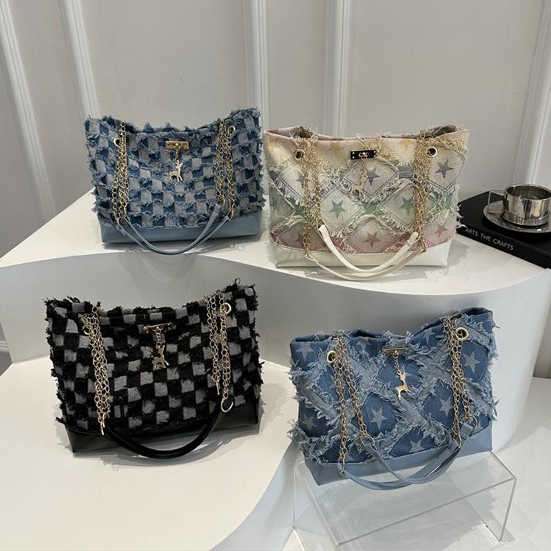 Denim bag women's new 2025 fashion niche design shoulder underarm bag versatile chain crossbody bucket bag