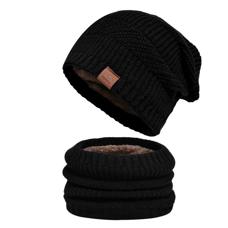 Knitted Hat Men's Winter Fleece-lined Warm Hat Scarf