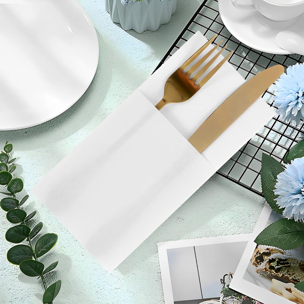 50Pcs Disposable Linen-Feel Dinner Napkins with Built-in Flatware Pocket Prefolded Cloth Like Paper Napkins For Wedding Party