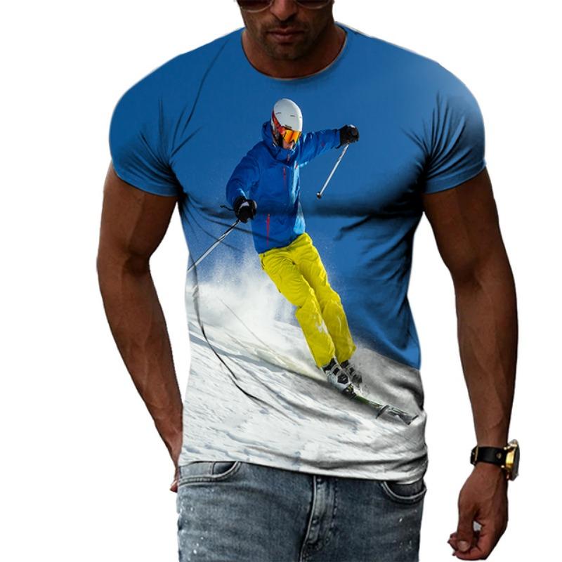 Sommermode Skateboard Sportswettbewerb Ski Herren T-Shirts Lässiger Druck Hip Hop Harajuku Persönlichkeit Rundhals Kurzarm Top