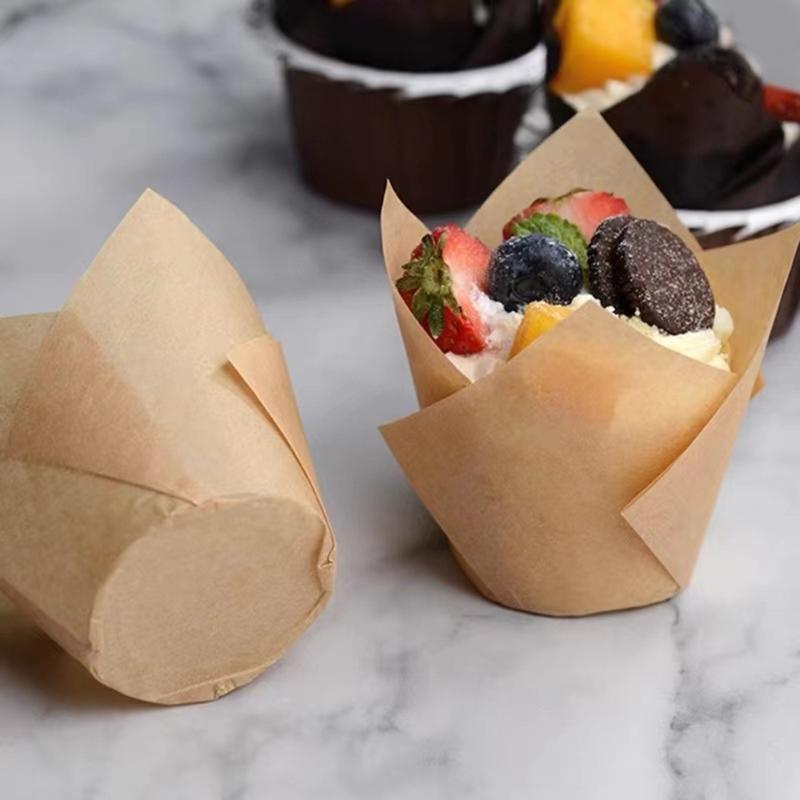 Pack of 50 Convenient Liners Food Grade Wrapper Greaseproof Cupcake Wrapper Natural Paper Liners