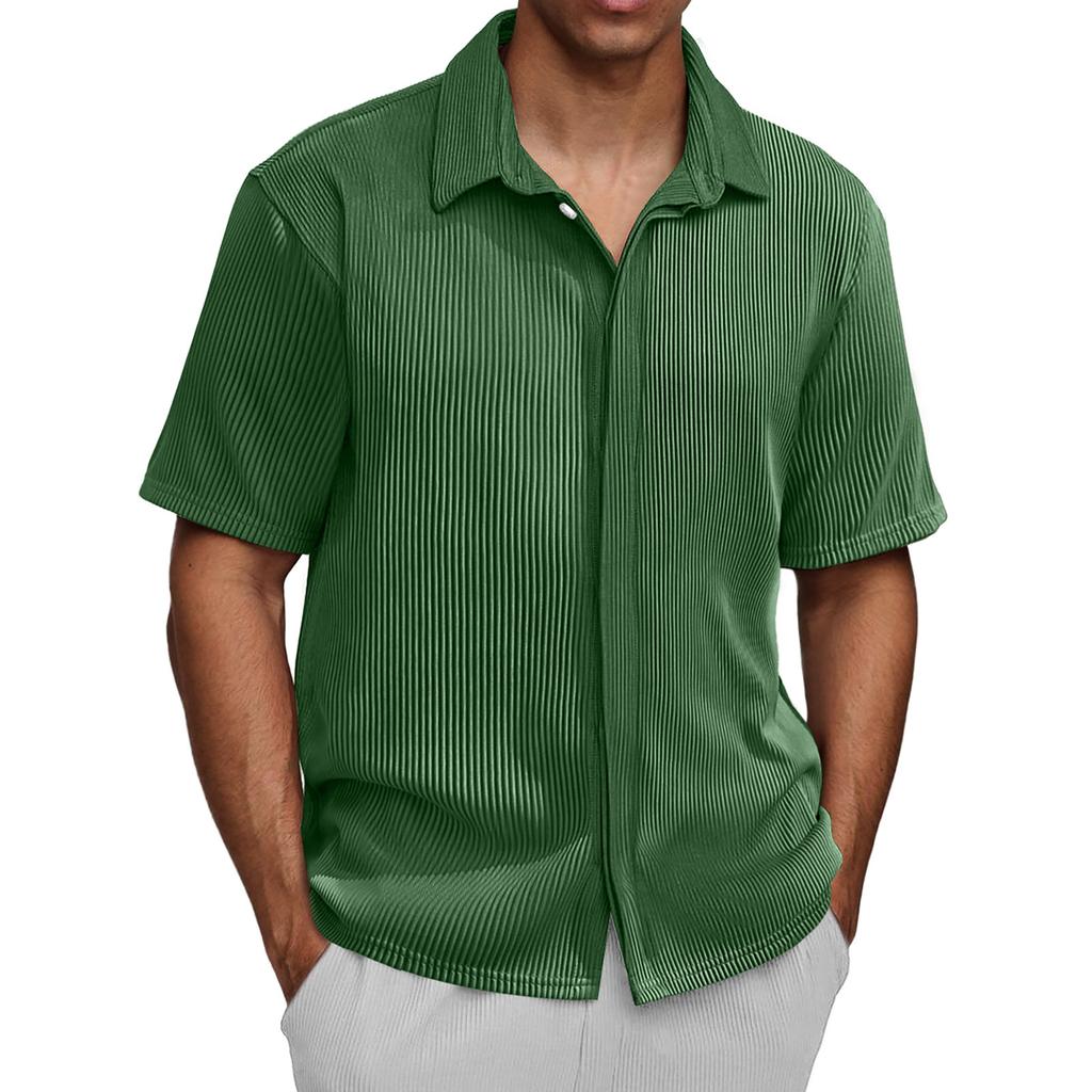 Men's Vintage Button Down Bowling Shirts Short Sleeve Summer Beach Shirt
