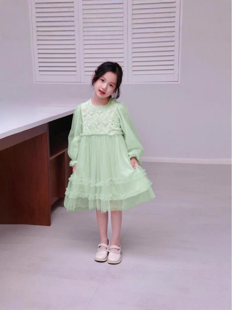Girls' 2025 Spring/Autumn Long Sleeve Tulle Princess Dress - Perfect Birthday Gift for Middle Childhood
