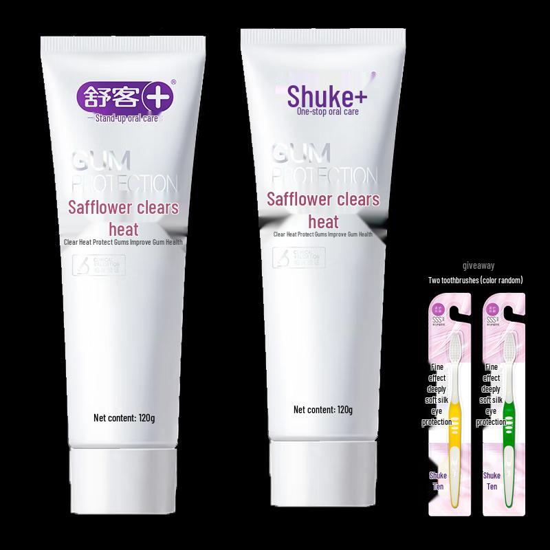 Shuke Safflower Fire-Reducing Mint Toothpaste (2x120g) with 2 Toothbrushes