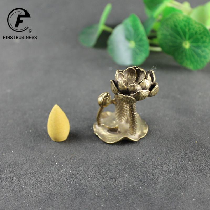Antique Copper Lotus Flower Goldfish Figurines Miniatures Small Ornament Creative Vintage Brass Censer Home Decor Incense Burner