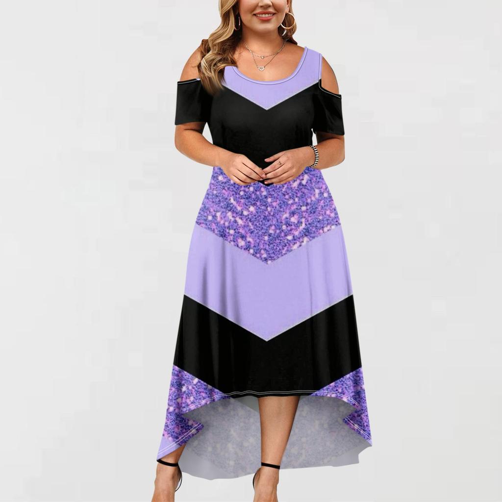 Women's Casual Fashion Printed Dress Round Neck Short Sleeve Pullover Dresses