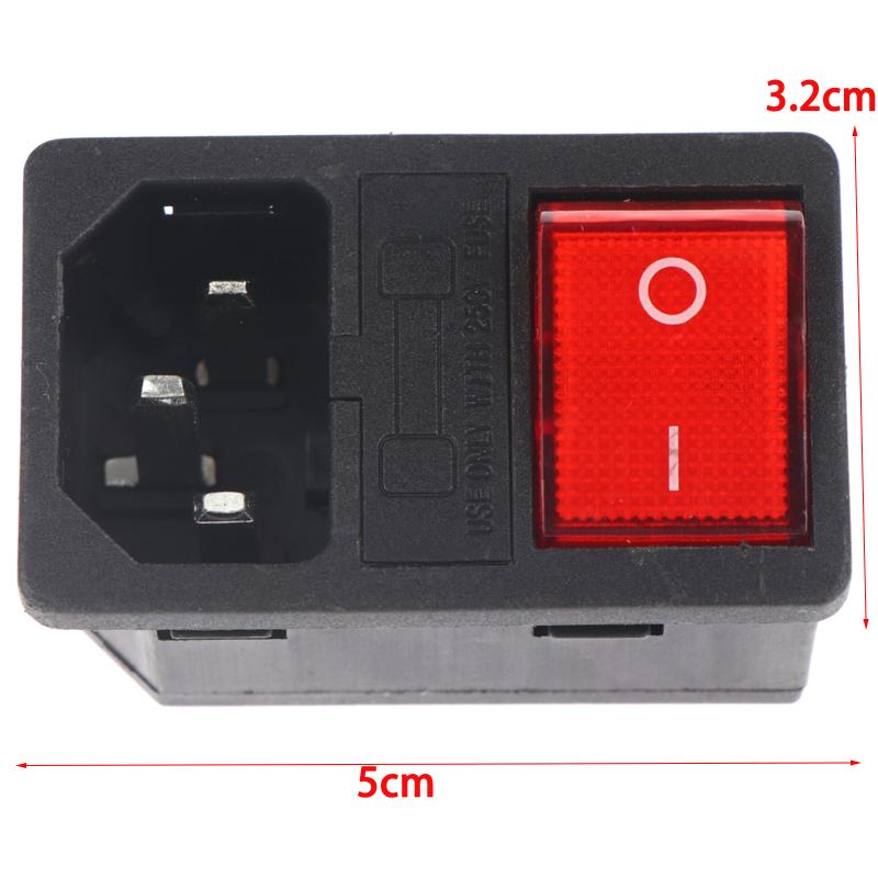 IEC320 C14 AC Electrical Socket Red LED Rocker Switch 10A 250V 3 Pin for Home Theater System Power Access