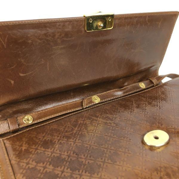 90s Vintage Ferragamo Leather Shoulder Bag Brown Embossed Pattern Women(USED)