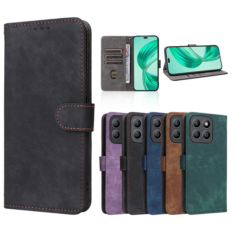 Leather Wallet Case with Card Slot & Lanyard for Honor X8B/X8C 4G