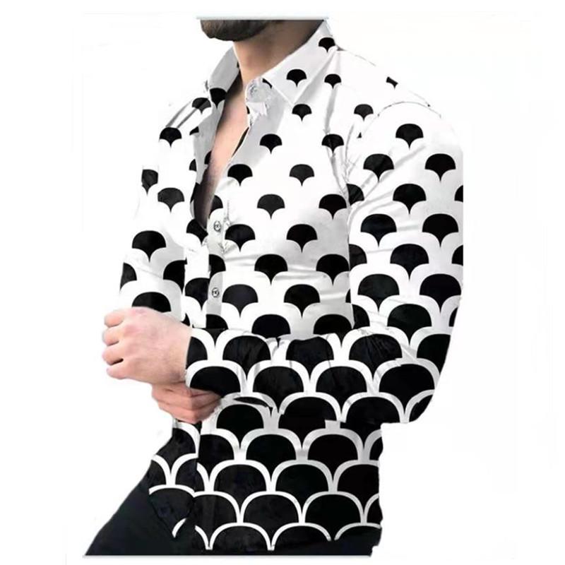 2025 European & American Men's Casual Plus Size Printed Long-Sleeve Shirt