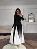 2026 Autumn/Winter Retro Slimming Women's Color Block Long Sleeve Evening Dress