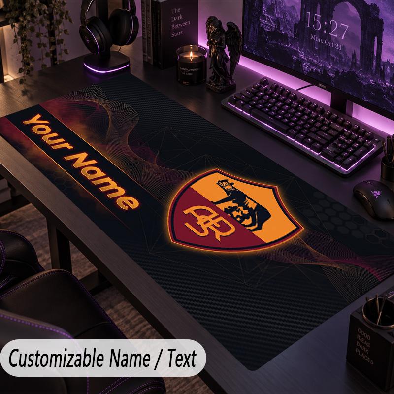 Custom Text Big Mousepad, Extended Desk Pad For Laptop Work GameAS Roma FC