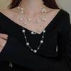 Elegante collar de perlas de imitación de doble capa para mujer, collar de cadena larga.