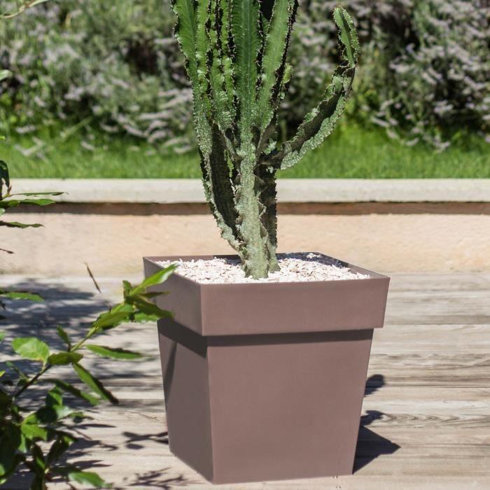 Pot de fleur Carré 40 cm - EDA - Toscane - 38 L - 39 x 39 x H.39 cm - Taupe
