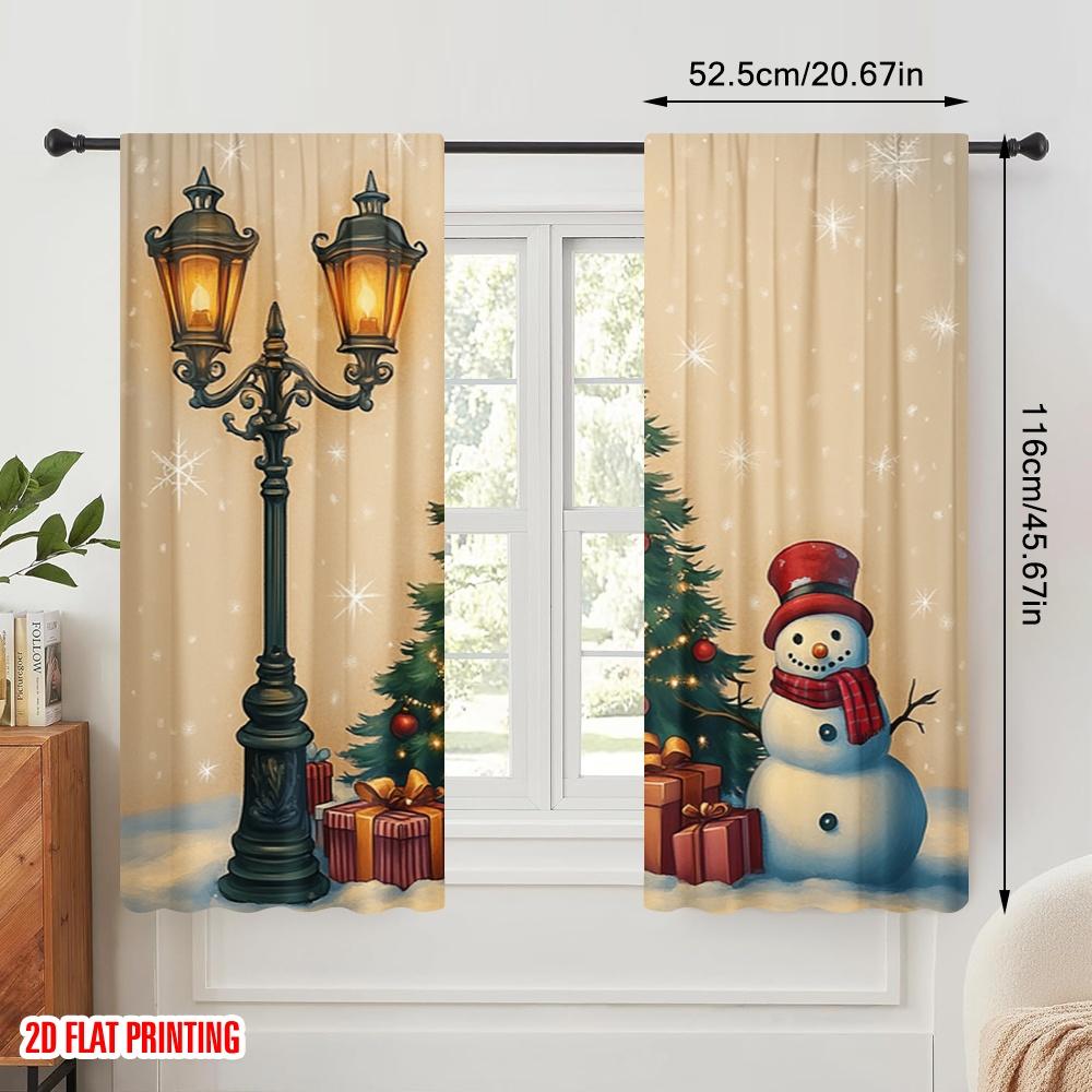 2pcs,2D Plane Printing Curtains Christmas Tree Snowman Gifts_a Polyester Easy Install (without Rod) Gifts for Living Room,