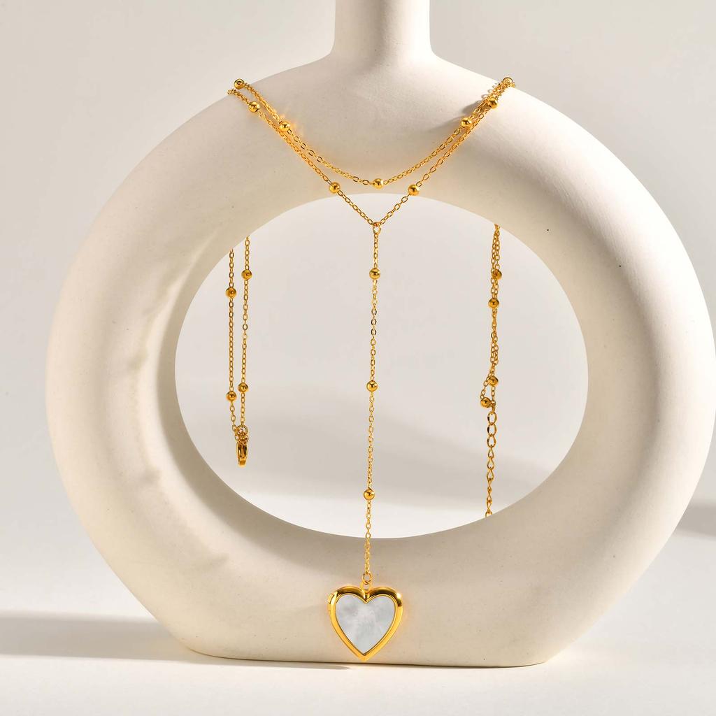 Classic Heart Locket Pendant Beaded Chain Necklace for Women Stainless Steel Family BFF Pendant Trendy Collar Jewelry Gifts