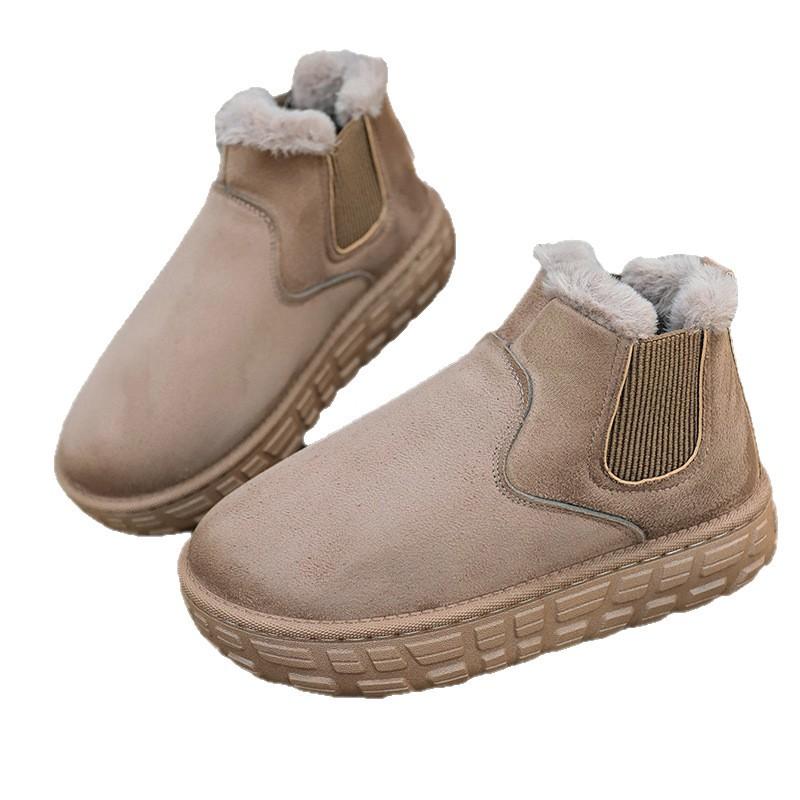 Women's Wide Width Snow Boots, Elastic Cuff Platform Ankle Boots, Solid Color Winter Booties Wholesale