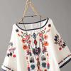 Women's Plus Size T-Shirt Vintage Embroidery Short Sleeve Cotton Linen Blouse Women's Loose Ethnic Style Top