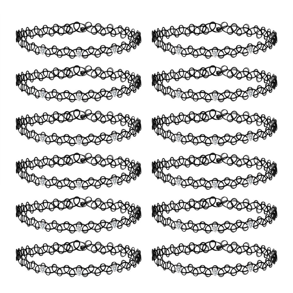 ZS 12ks Vintage Stretch Choker náhrdelník Lady Girl Tattoo Choker náhrdelník Punk Retro gotické elastické náhrdelníky pro ženy