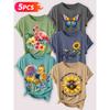 Follow a specific direction Five-piece set for women T T-shirt with vintage floral and bird print Elegant summer clothing Short-sleeved shirt for