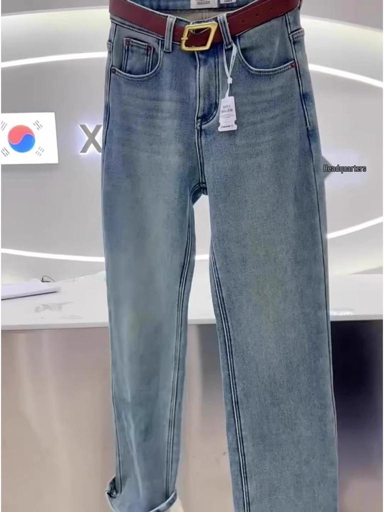 Women's Plus Size Fleece-Lined High-Waisted Straight-Leg Jeans - Slimming Autumn/Winter Pants
