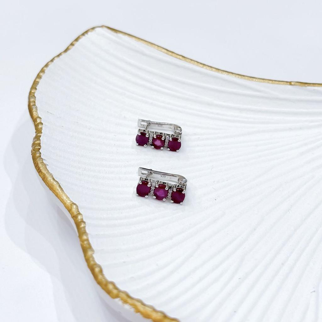 Серебряные серьги с натуральным рубином 3.344ct, фианитами (2165149)