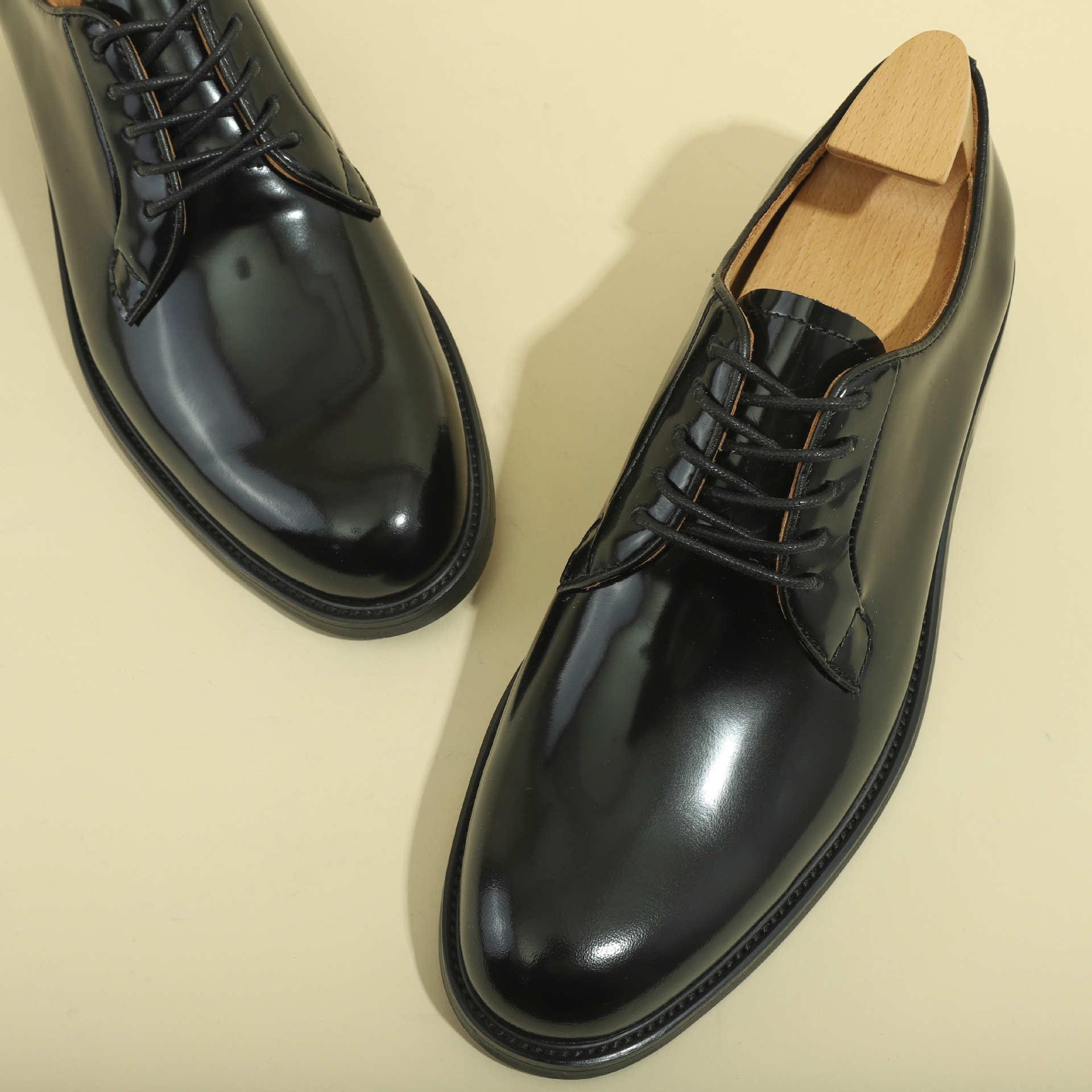 

Мужские европейские и американские туфли дерби из кожи полного зерна - Черные с круглым носком, формальная деловая обувь Size 44 чёрный