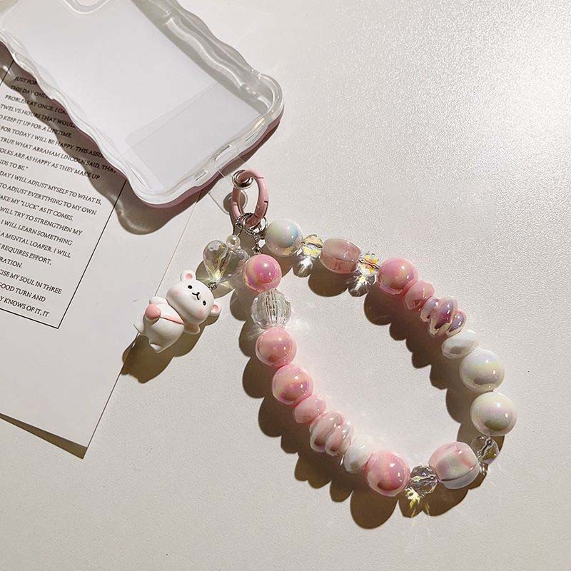 Cartoon Bear Love Beads Chain Mobile Phone Lanyard Short Styles Pendant Keychain Pendant Anti-fall Hanging Cord Jewelry Straps