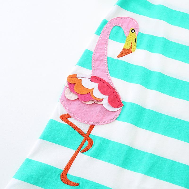 Girls short-sleeved dress cartoon embroidered patch princess dress summer new striped crew neck children's skirt