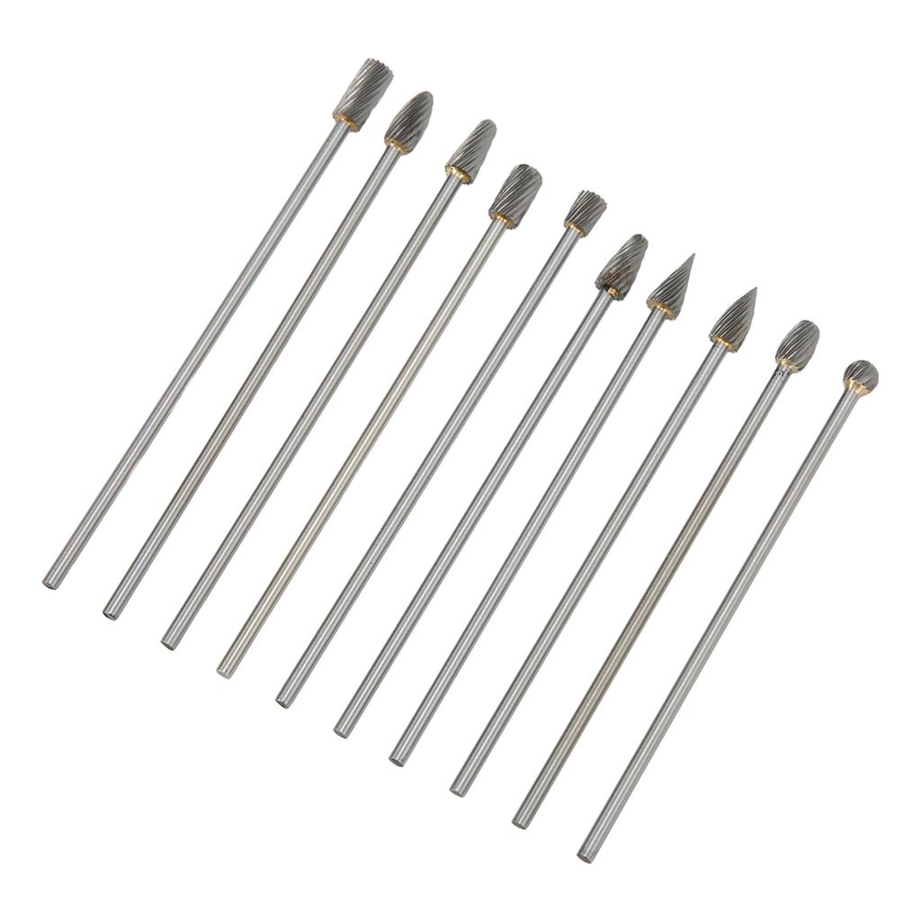 10pcs Carbide Rotary Burr Set 3mm Shank Multifunction Grinding Burr Files for Aviation Automobile Ship