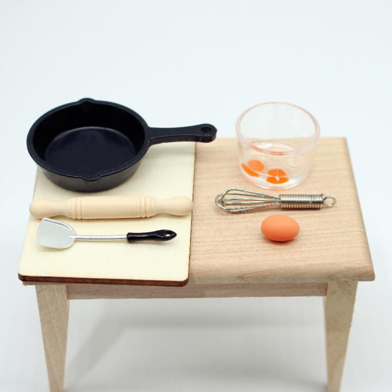 7Pcs/Set 1:12 Scale Dollhouse Miniature Food Toy Mini Kitchen Accessories Rolling Pin Frying Pan Eggbeater Doll House Model