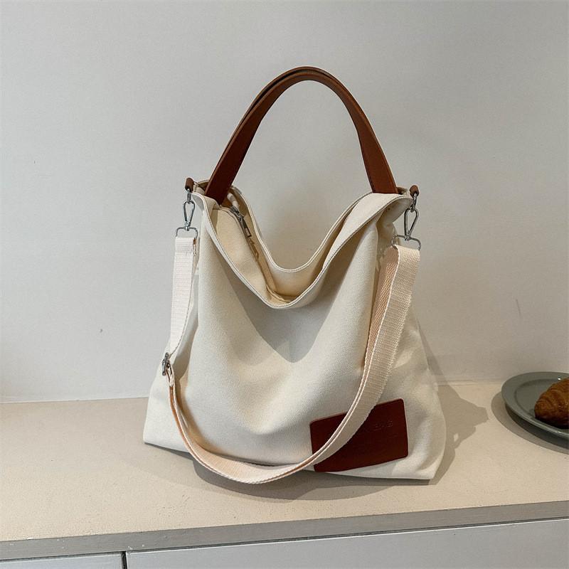 Large Canvas Shoulder Bag For Women With Multiple Pockets And Zipper Closure