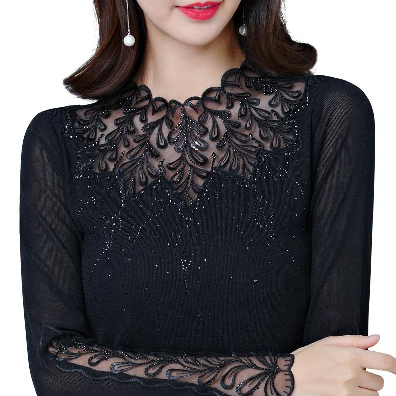 Urban Style T Shirt With Mesh Fabric And Rhinestone Details For Middleaged Women