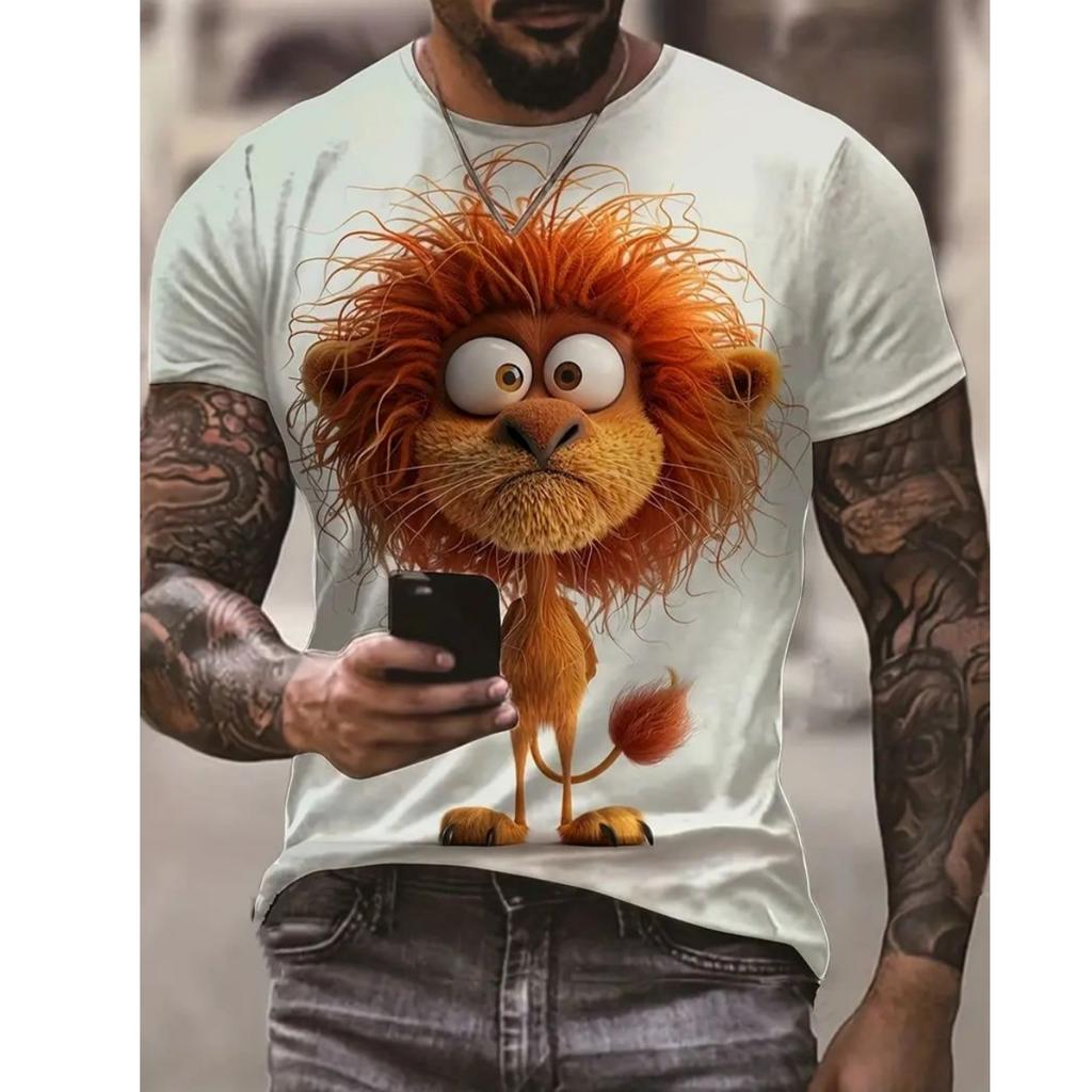 Summer Men's T Shirt Short Sleeve Animal Print Casual O-Neck Oversized Pullover Fashion Streetwear Male Clothing Cat T-Shirts