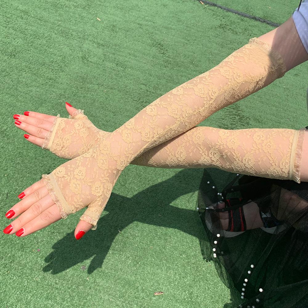 Half Finger Lace Gloves Women's Summer Sunscreen Cuffs Driving Riding Anti-ultraviolet Sun Leakage Finger Gloves