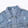 Women's Retro Patchwork Denim Jacket with Frayed Hem - Spring/Autumn, Slimming, Loose Fit, Plus Size, Casual Trend