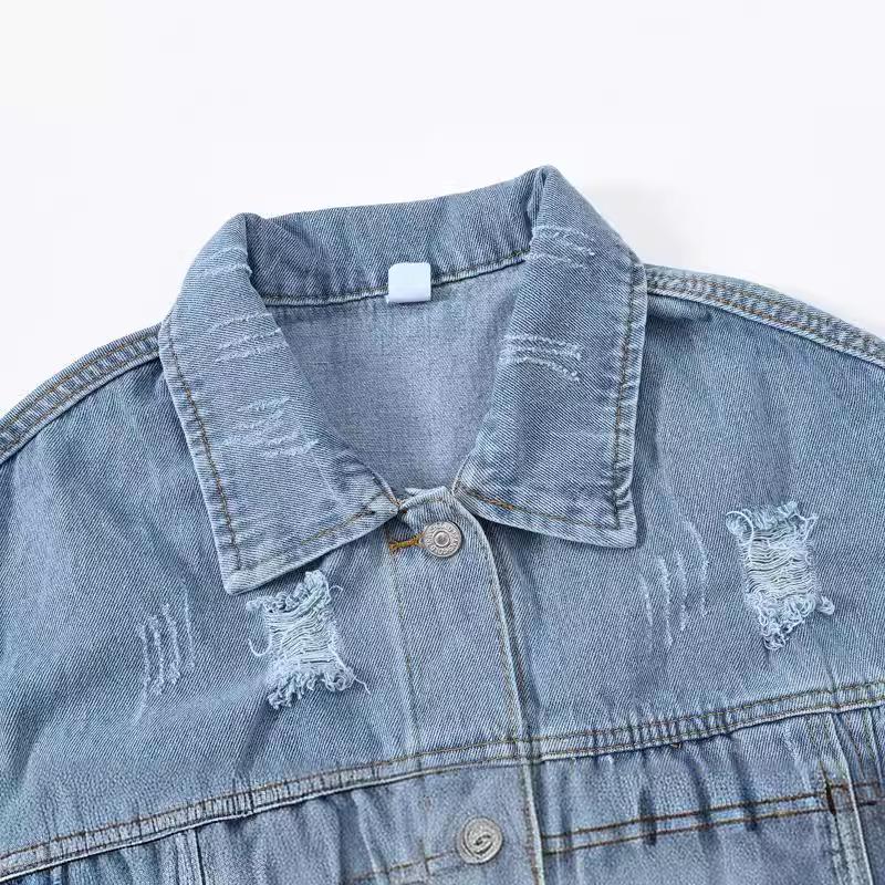 Women's Retro Patchwork Denim Jacket with Frayed Hem - Spring/Autumn, Slimming, Loose Fit, Plus Size, Casual Trend