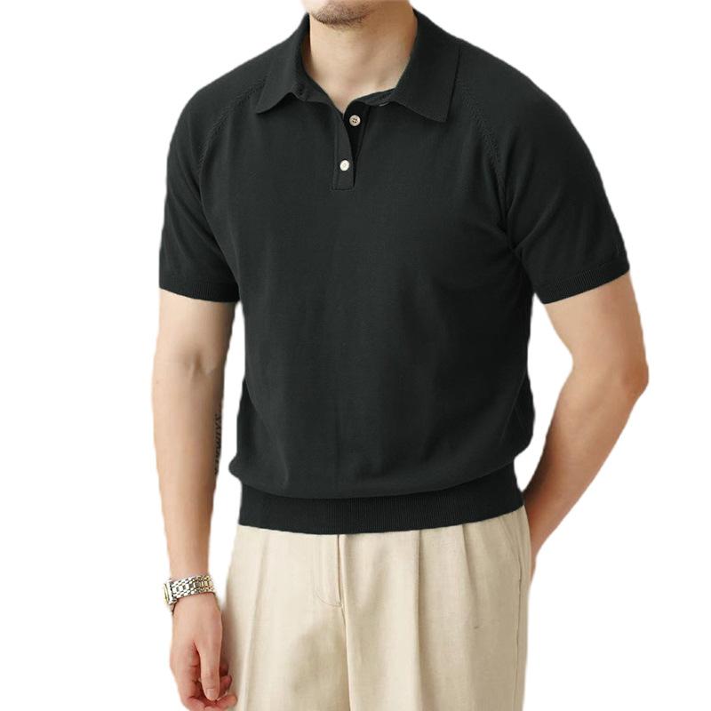Men S Plus Size Short Sleeve Polo Shirt Summer Business Casual Ice Silk T Shirt S чёрный